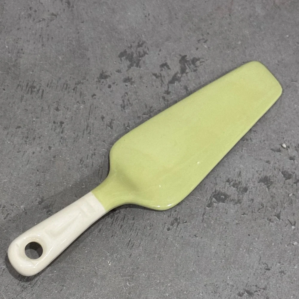 Vintage Green and Cream Ceramic Cake Knife / Pie Server MCM